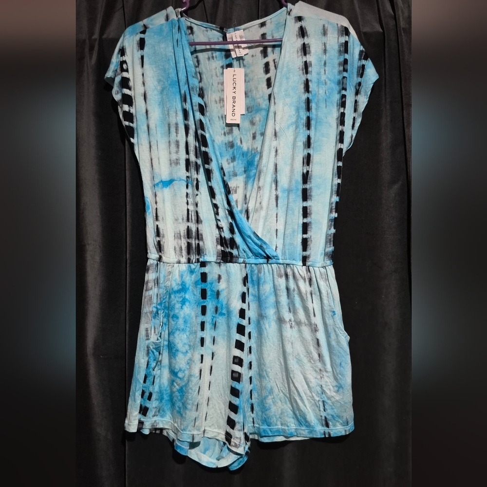 Lucky Brand Blue and Black Tie-Dye Swim Cover-Up